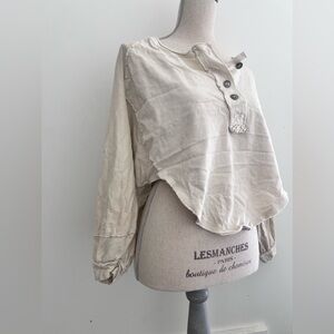 Free people we the free Henley top shirt light weight sz small taupe tan cement